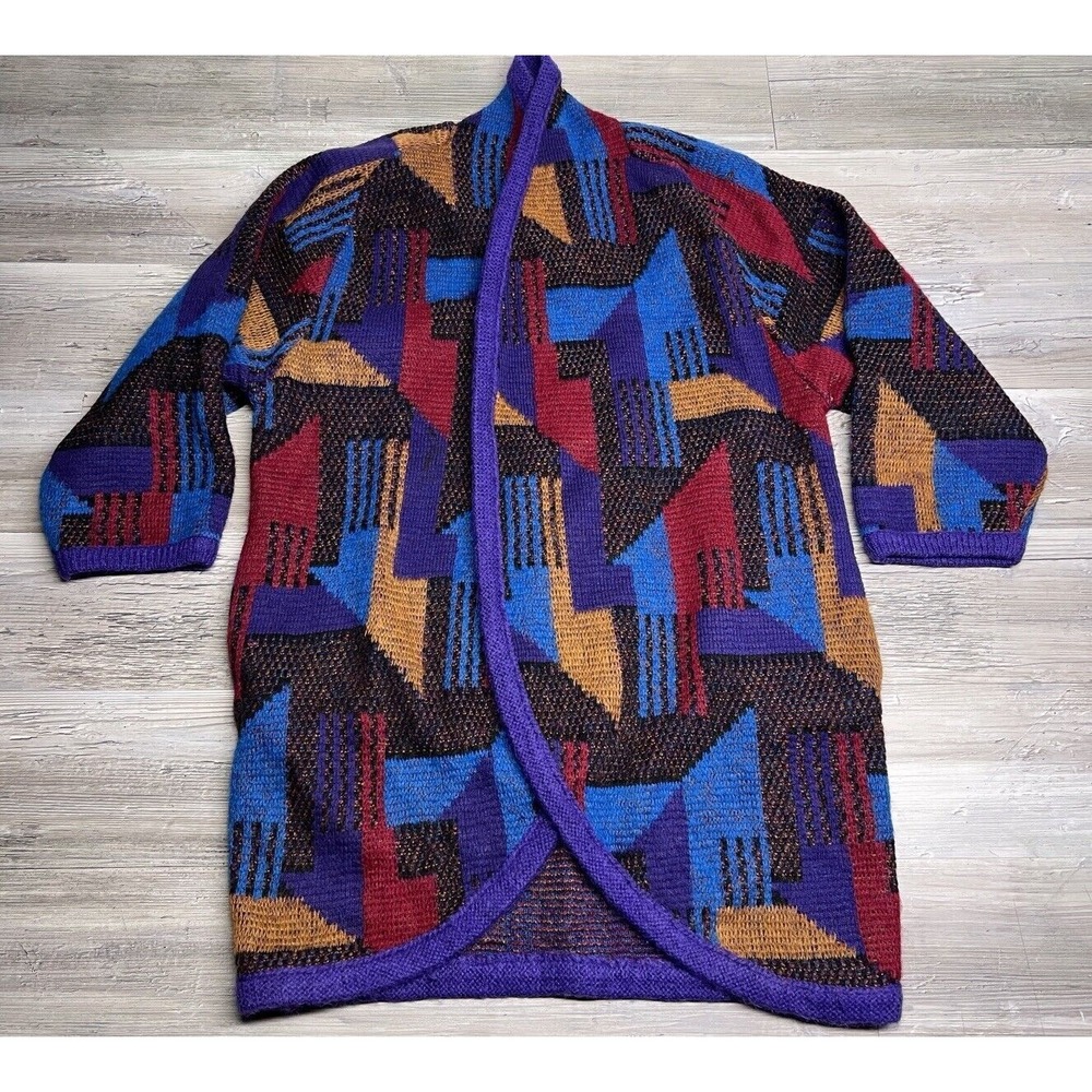 Tony Lambert Vintage Geometric Knit Cardigan Oversized‎ Colorful Patterned Coat